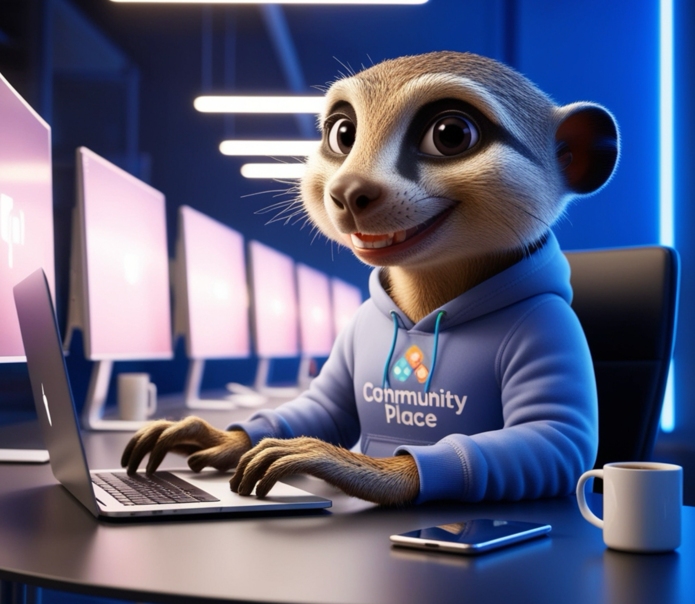 Tech Meerkat at a laptop